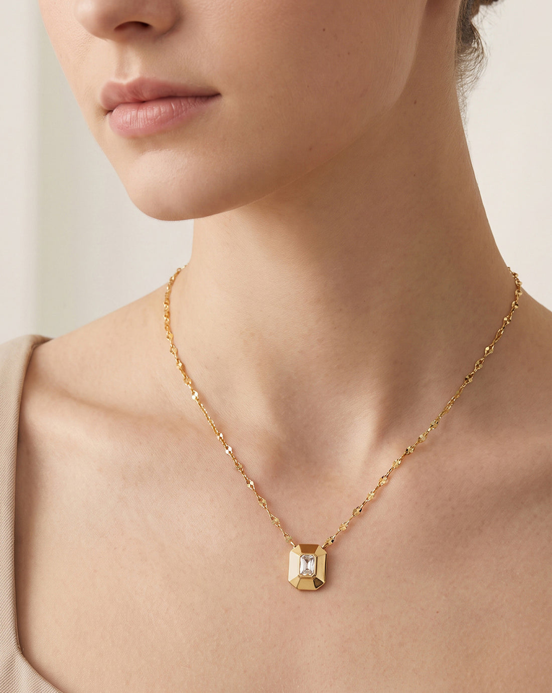 18kt Gold Plated CZ Geometric Pendant and Chain