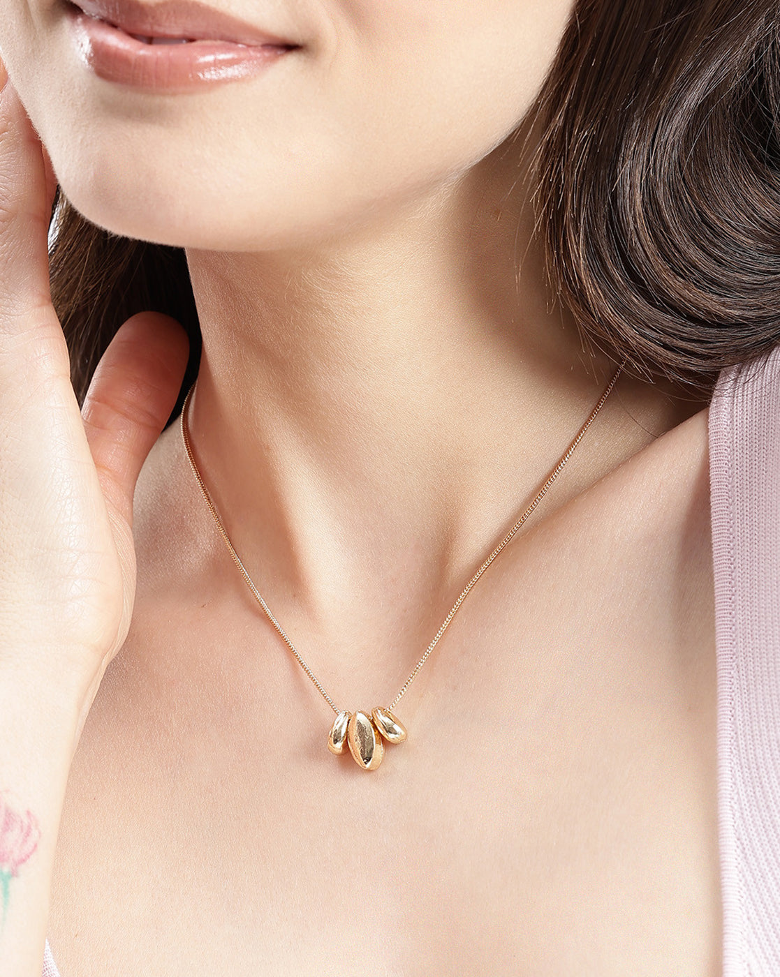 Gold Plated Sculptured Organic Pendant and Chain