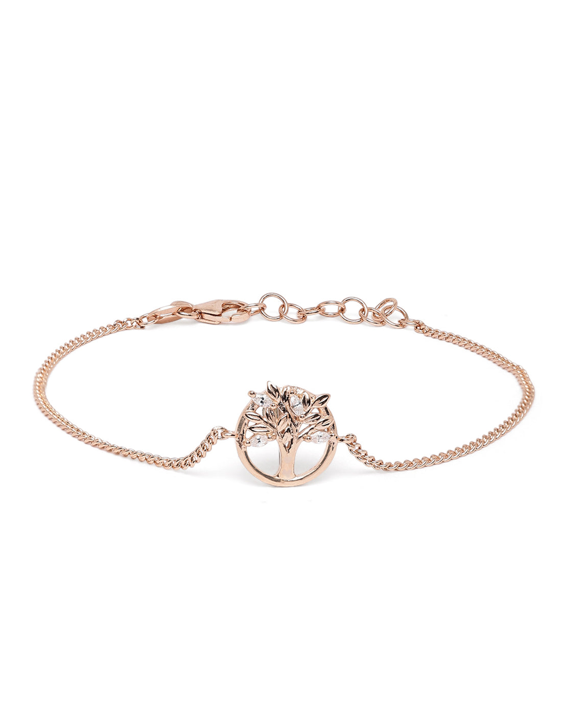 18kt Rose Gold Plated CZ Tree of Life Charm Bracelet