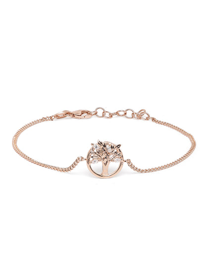 18kt Rose Gold Plated CZ Tree of Life Charm Bracelet