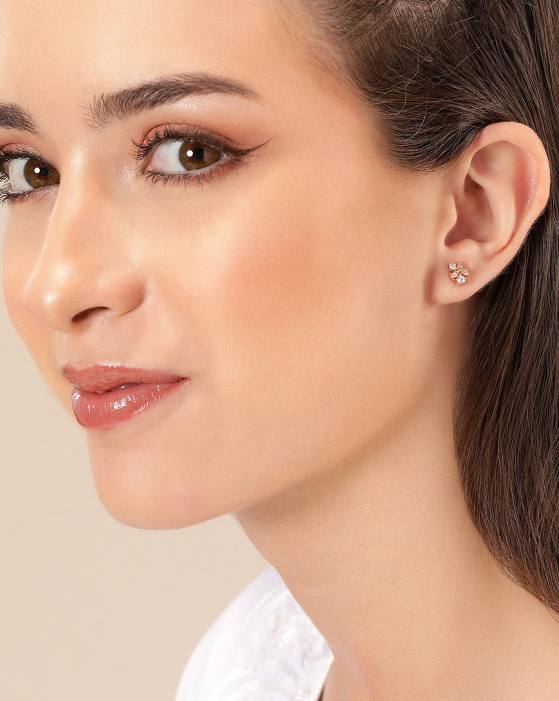 925 Sterling Silver 18kt Rose Gold Plated CZ Floral Mini Stud Earring