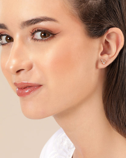 925 Sterling Silver 18kt Rose Gold Plated CZ Floral Mini Stud Earring
