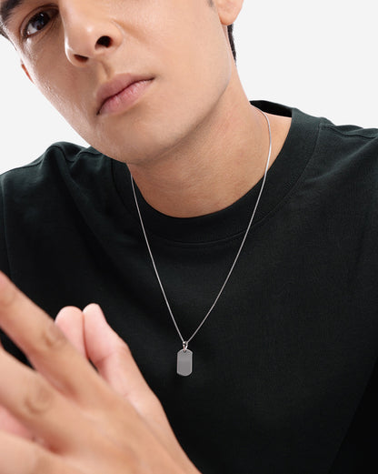 Men Rhodium Plated Dog Tag Pendant and Chain