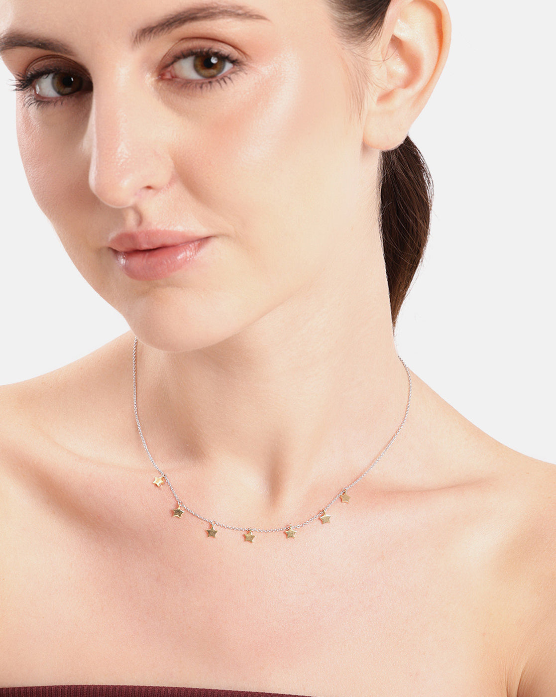 18kt Gold &amp; Rhodium Plated Dual Tone Dangling Star Charm Necklace