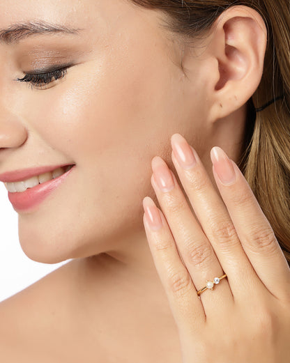 Gold Plated Solitaire with Pearl Adjustable Ring