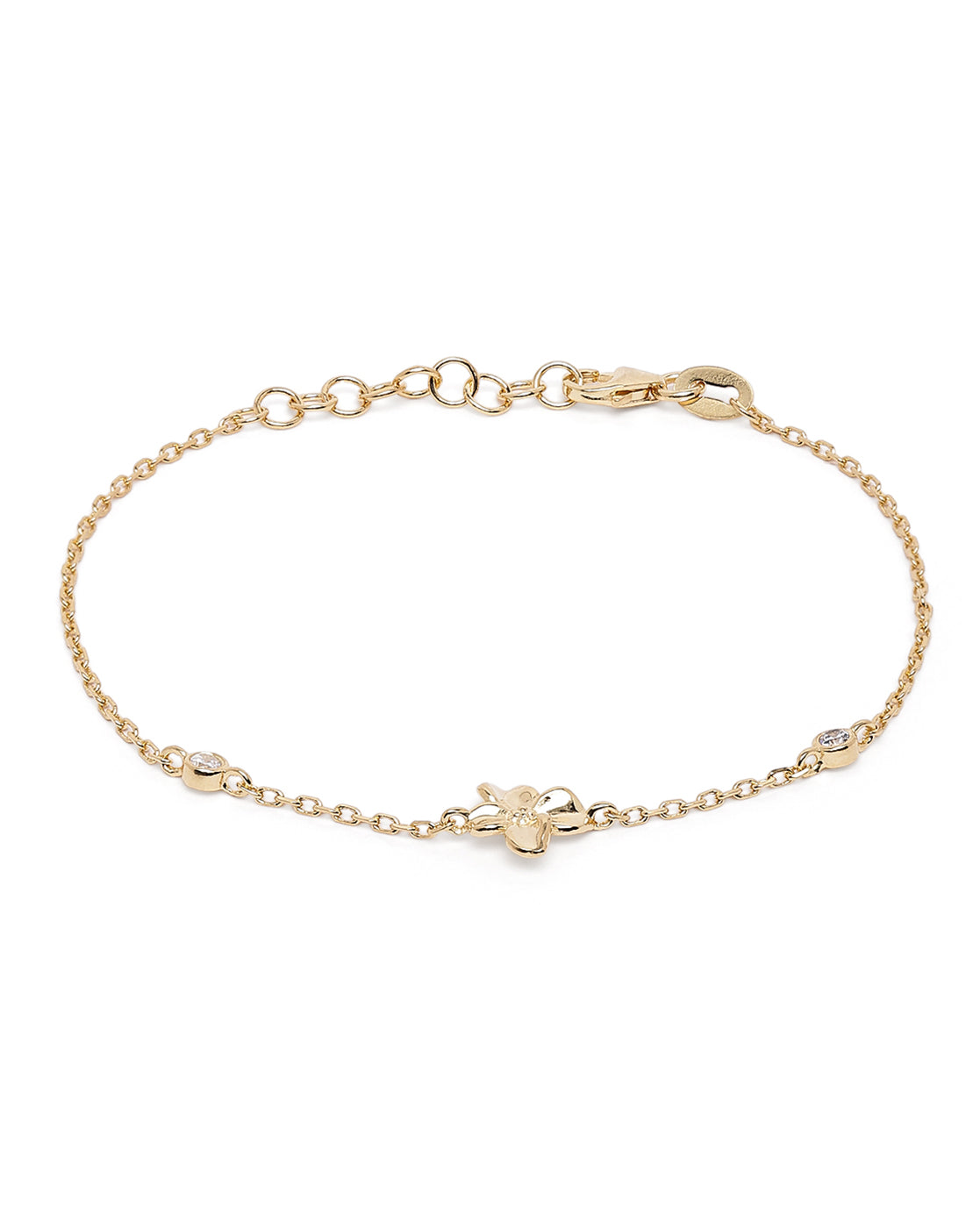 18kt Gold Plated CZ Floral Charm Adjustable Bracelet