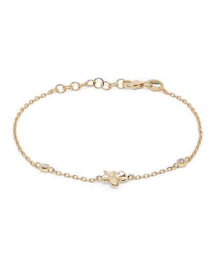 18kt Gold Plated CZ Floral Charm Adjustable Bracelet