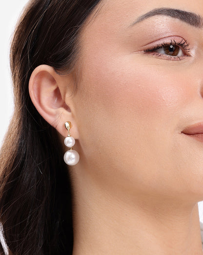 Gold Plated Modern Front-Back Jacket Pearl Earring