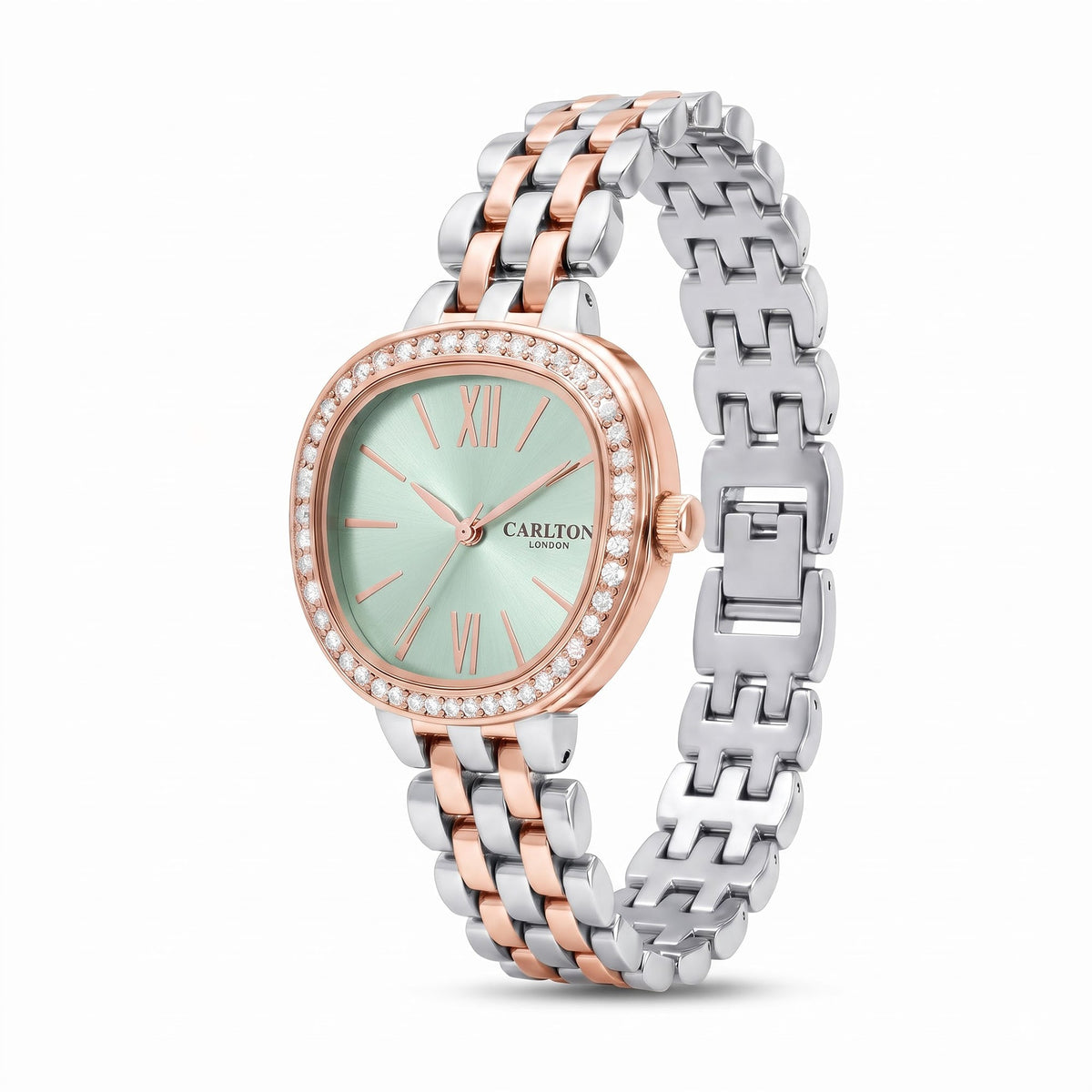 Carlton London Maisie Women’s Watch - Mint Green Rectangle Dial, Dual Tone Stainless Steel Strap - MSDTMNT