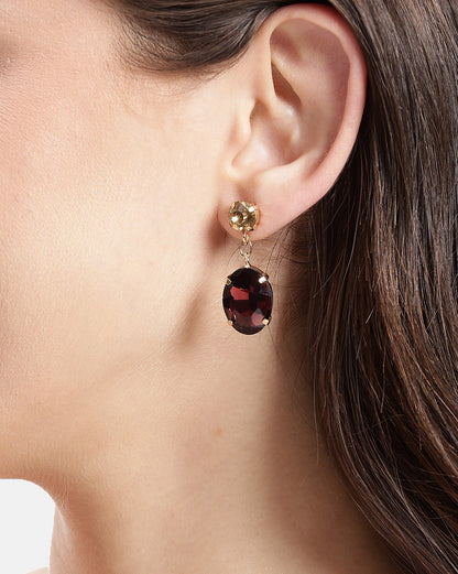 Gold-Plated Red Crystal Oval Dangle Earrings