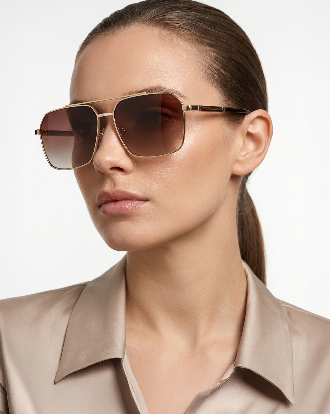 Premium Gold &amp; Brown Toned Polarised Gradient Lens Rectangle Sunglasses for women CLSW611