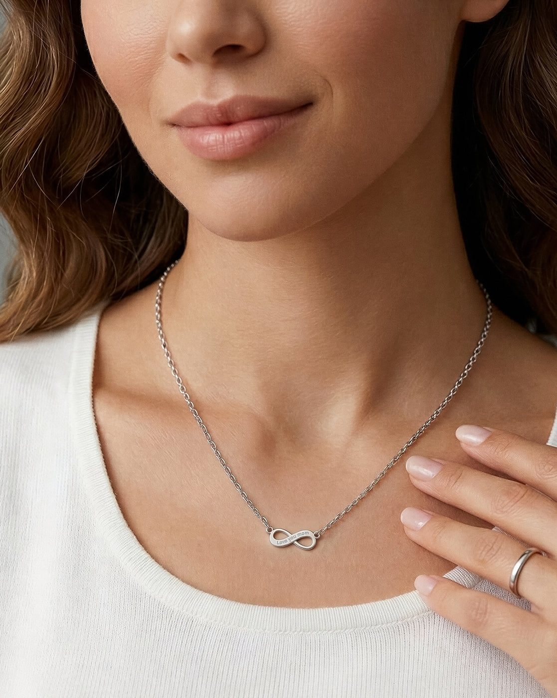 925 Sterling Silver Rhodium Plated Infinity “I Love You” Mom Necklace