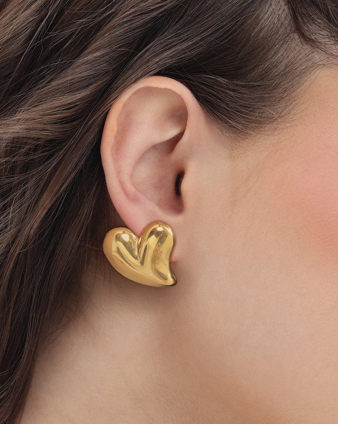 Gold Plated Puff Heart Bold Stud Earring