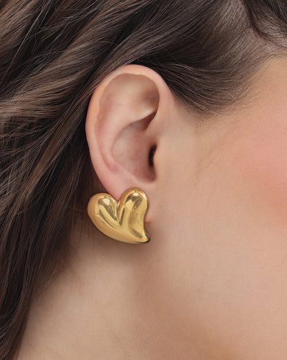 Gold Plated Puff Heart Bold Stud Earring