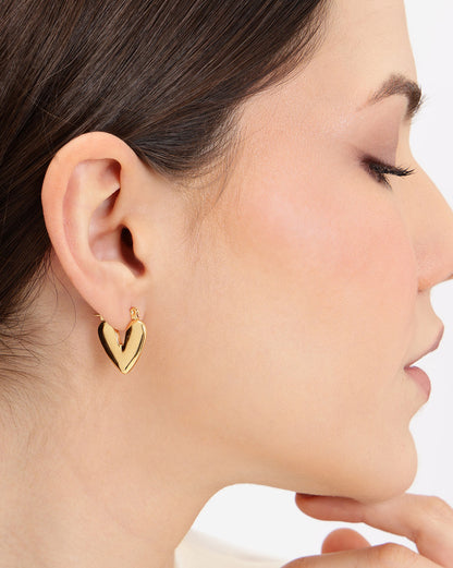 Gold Plated Huggie Puff Heart Hoop Earring