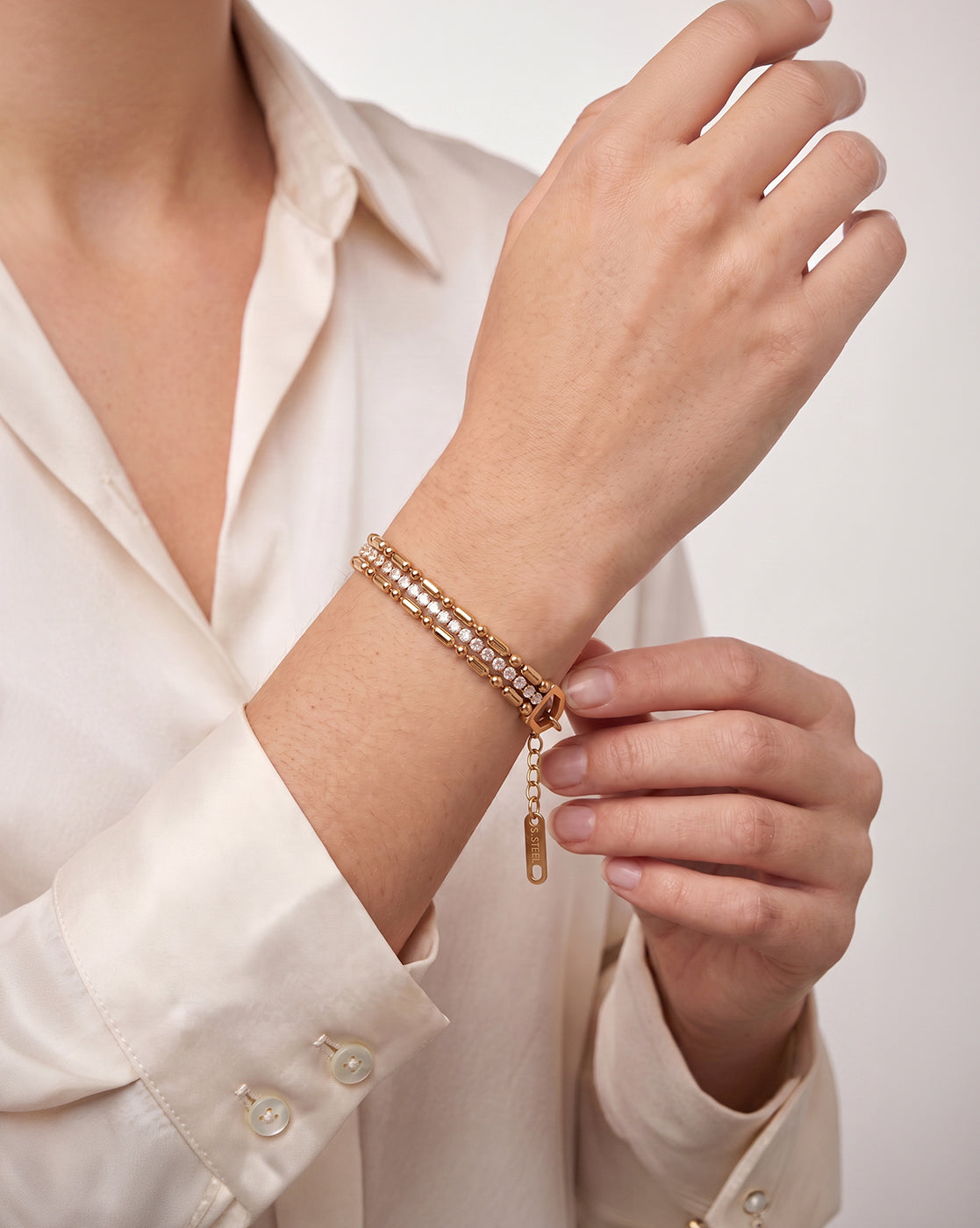 Premium Gold Plated CZ Studded Bold Layered Tennis Bracelet
