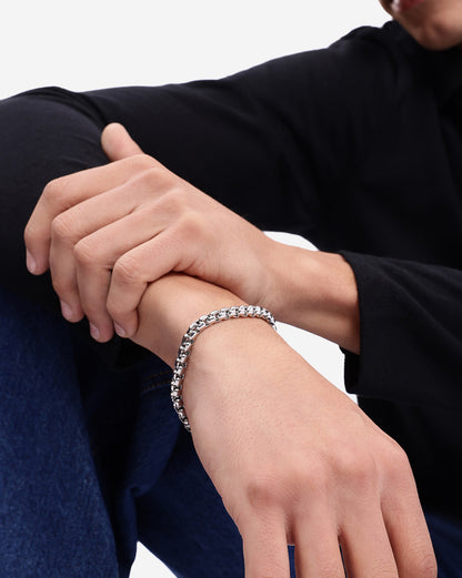 Men Silver Plated Rolo Square Chain Link Bracelet