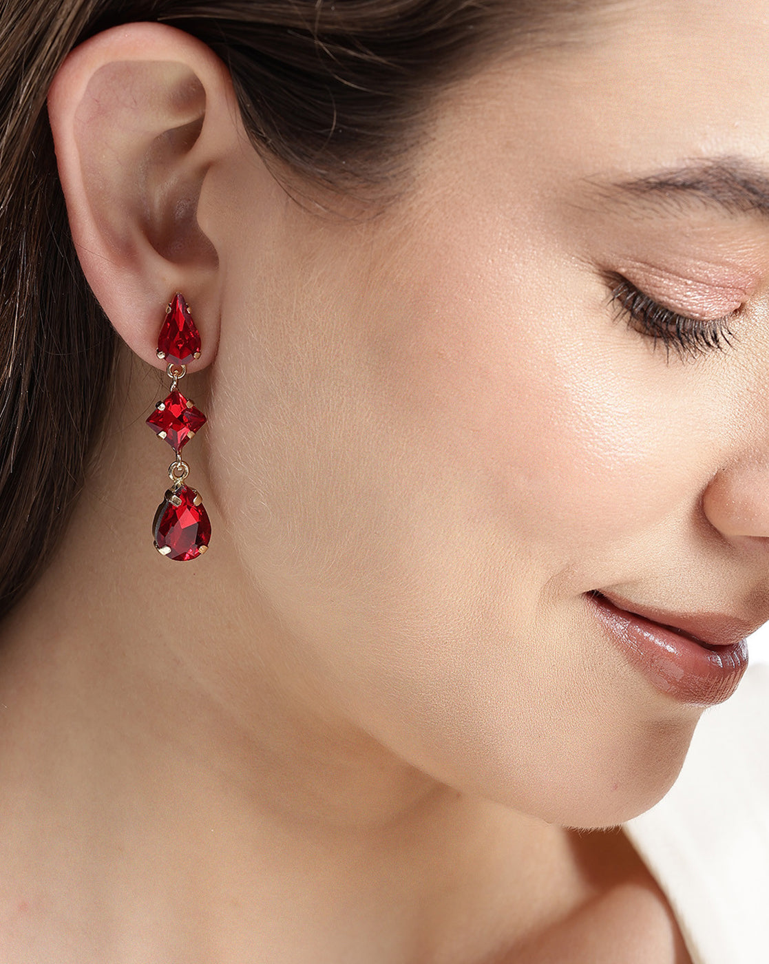 Gold Plated Red Crystal Teardrop Earring