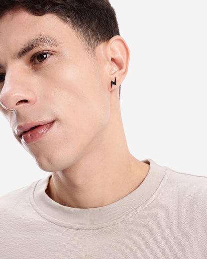 Men Black Toned Lightning Bolt Stud