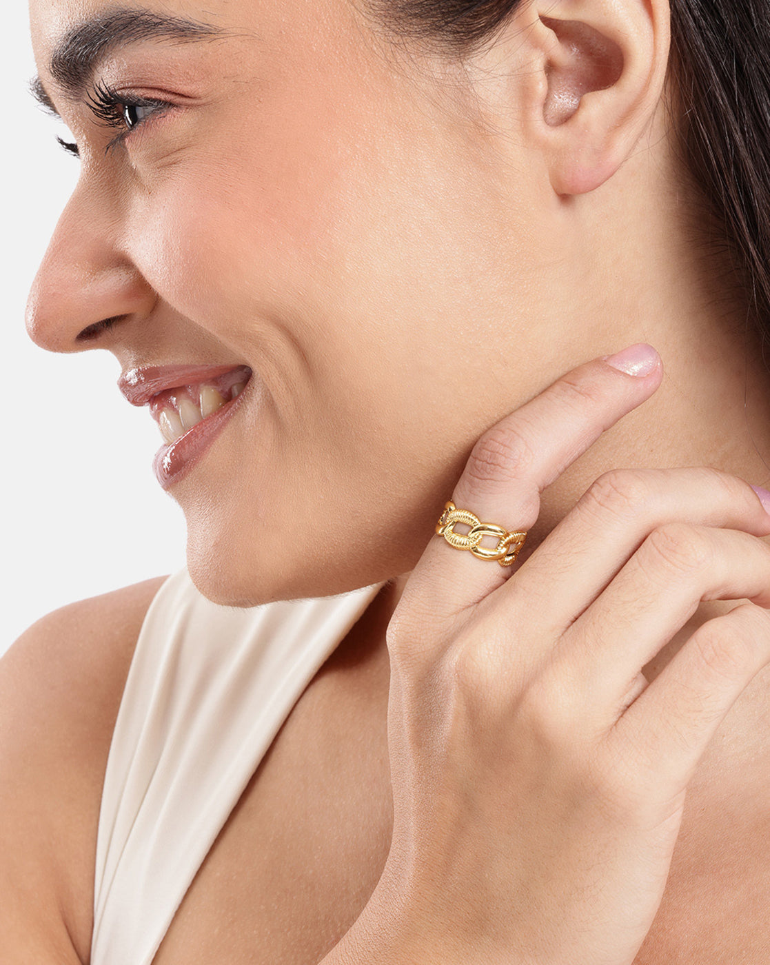 Gold Plated Contemporary Chain Link Adjustable Ring
