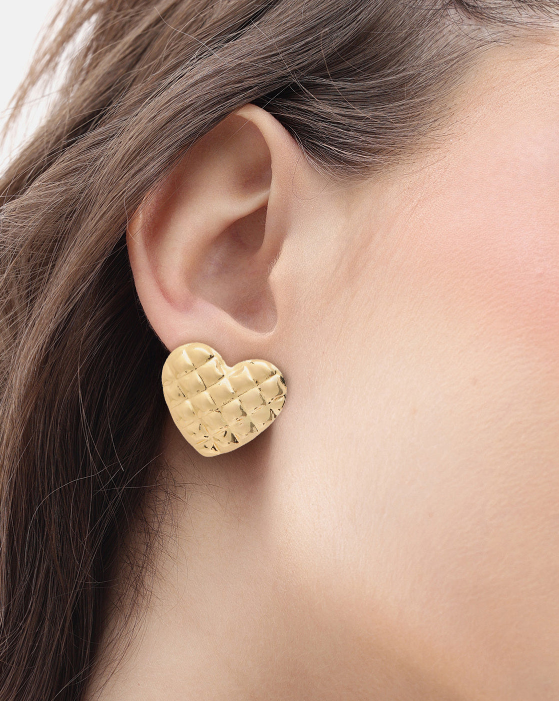 Gold Plated Quilted Bold Heart Stud Earring