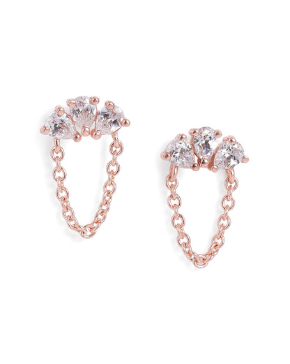 18kt Rose Gold Plated CZ Stud and Chain Earring