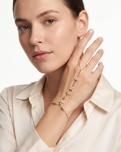 Premium Gold Plated CZ Studded Floral,Heart, Star,Tear Drop &amp; Cushion Solitaire Hand Chain Bracelet