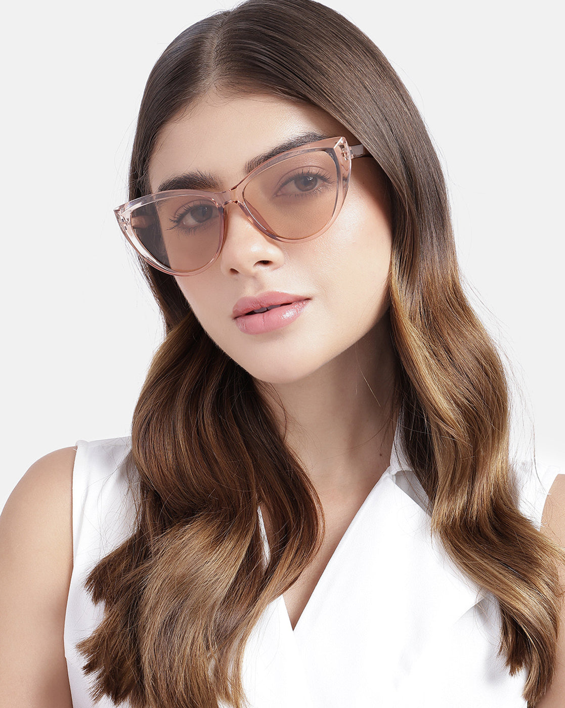 Women Peach Toned UV Protected Clear Lens Cateye Sunglasses