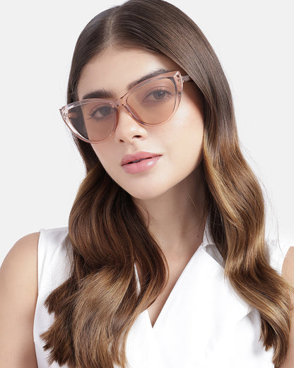 Women Peach Toned UV Protected Clear Lens Cateye Sunglasses