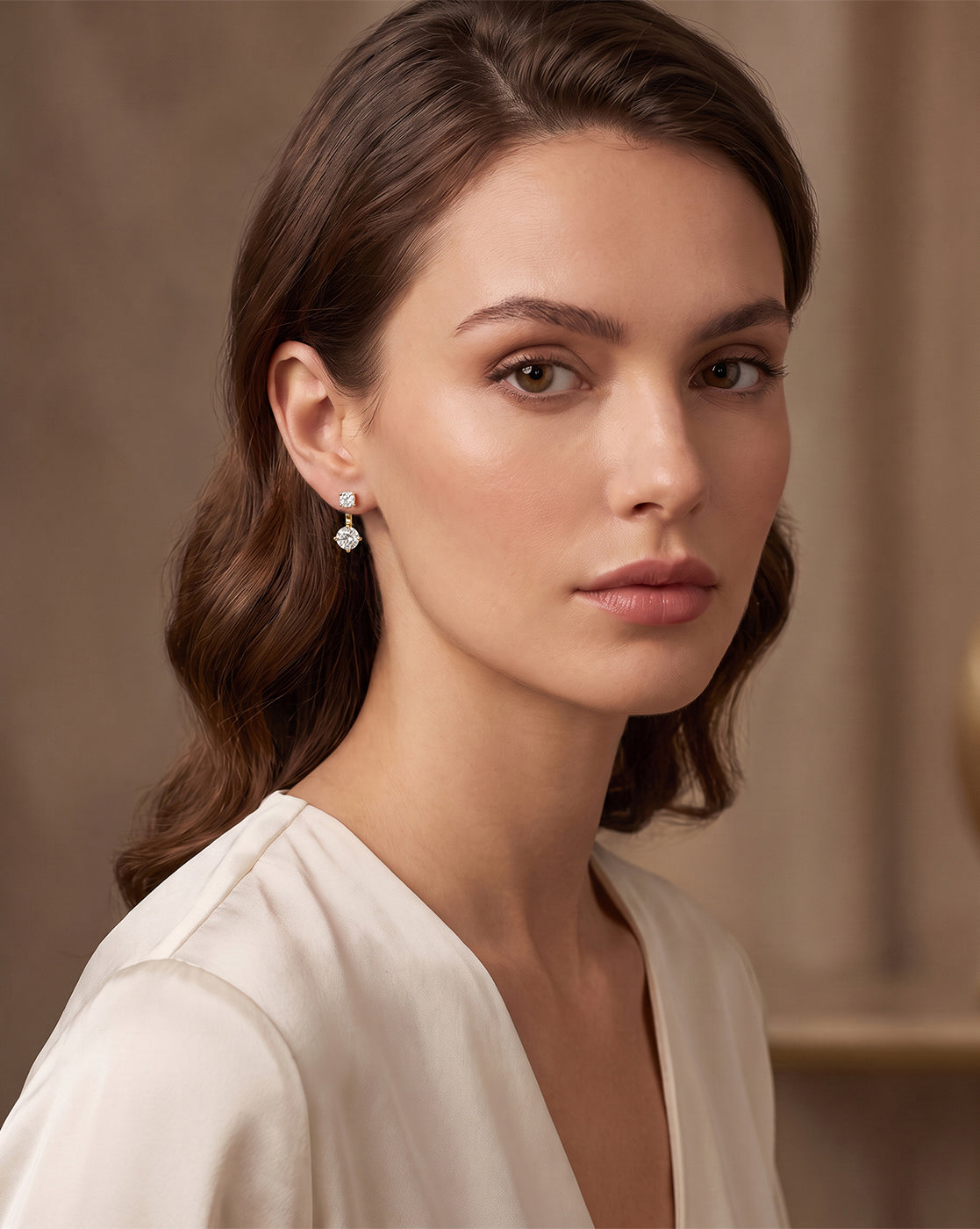 18Kt Gold-Plated CZ Solitaire Front &amp; Back Drop Earrings