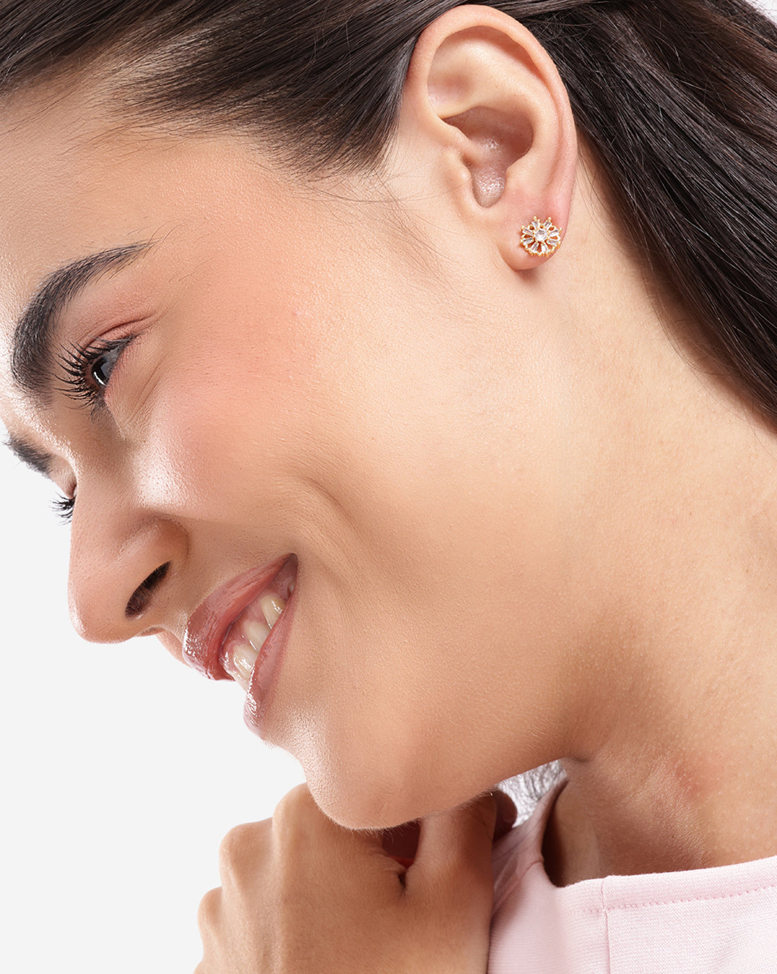 Gold Plated CZ Studded Floral Stud Earring
