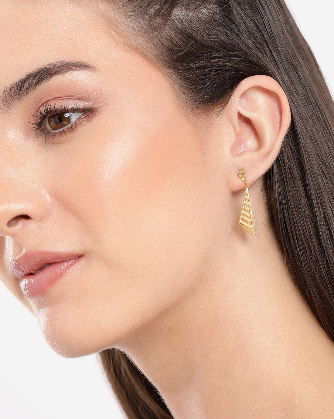 925 Sterling Silver 18kt Gold Plated CZ Triangular Drop Earring