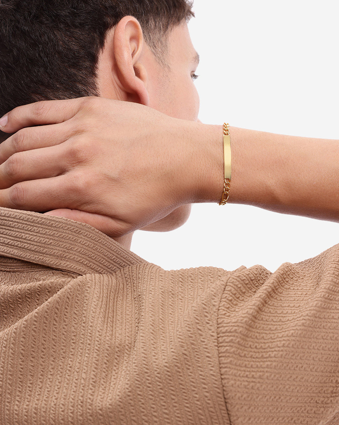 Men 18kt Gold Plated Bar Figaro ID Chain Bracelet