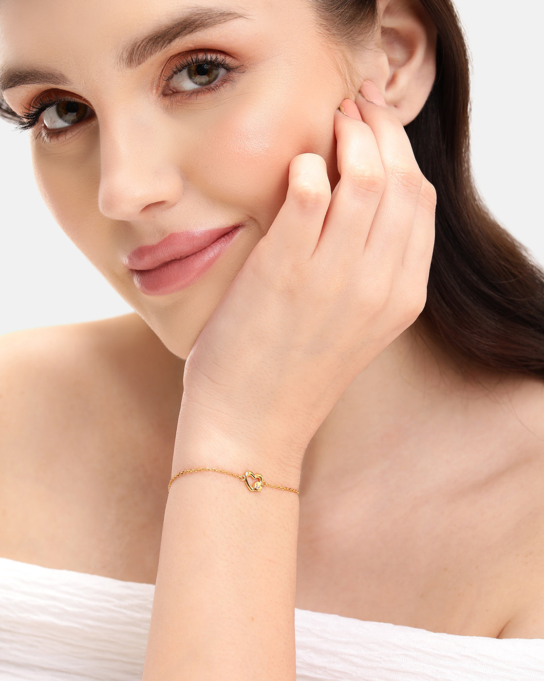 18kt Gold Plated CZ Studded Double Heart Adjustable Link Charm Bracelet