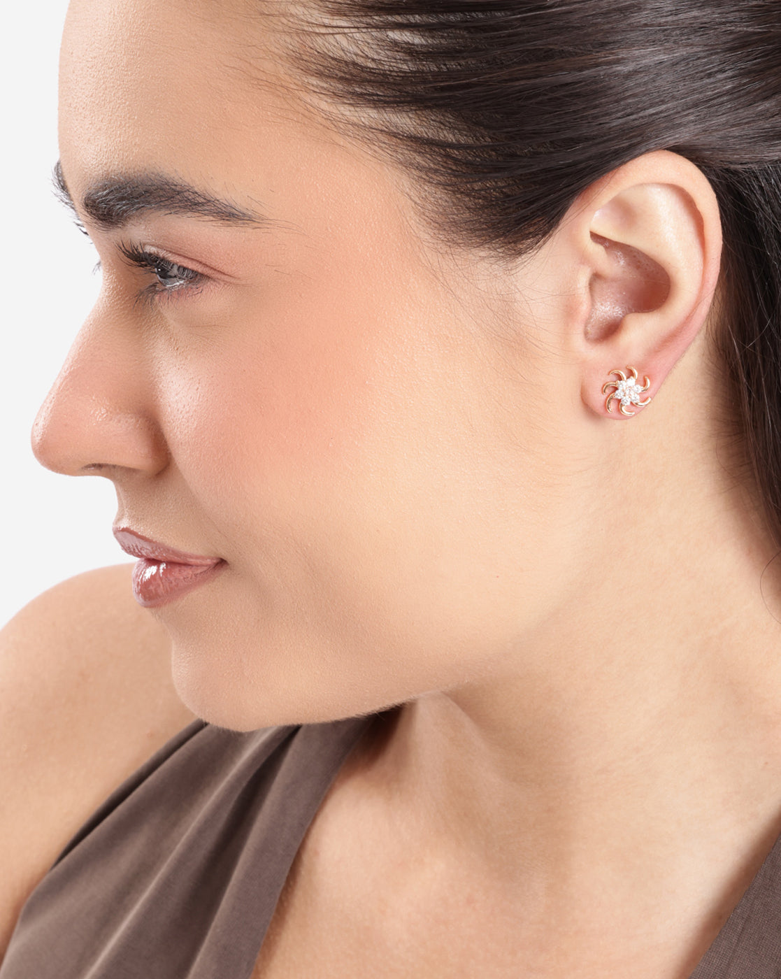 Rose Gold Plated CZ Sparkle Swirl Bold Stud Earring