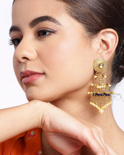 Gold Plated Layered Statement Jhumka Earrings with Pearl