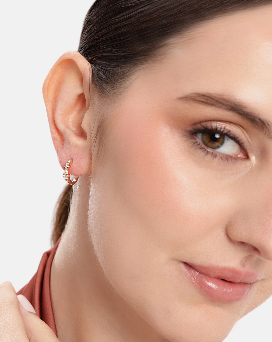 18kt Rose Gold Plated CZ Mini Hoop Earring