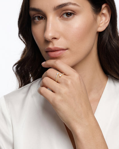 925 Sterling Silver 18kt Gold Plated CZ Adjustable Finger Ring