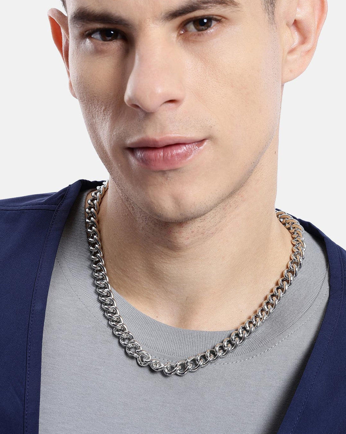 Men Silver Plated Cuban Link Chain Necklace