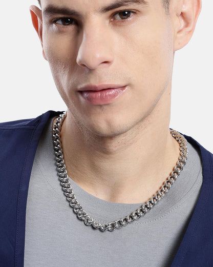 Men Silver Plated Cuban Link Chain Necklace