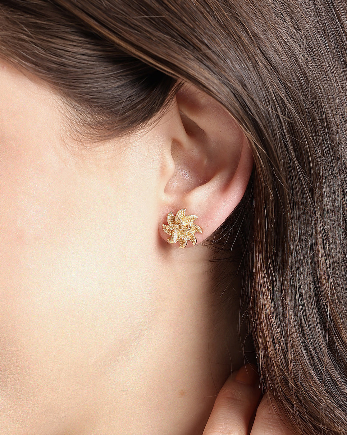 Gold-Plated Intricate Flower Textured Stud Earrings