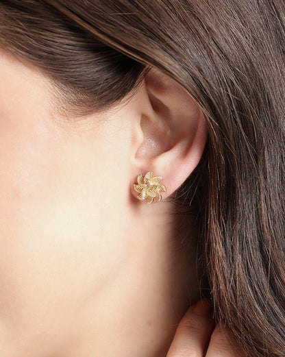 Gold-Plated Intricate Flower Textured Stud Earrings