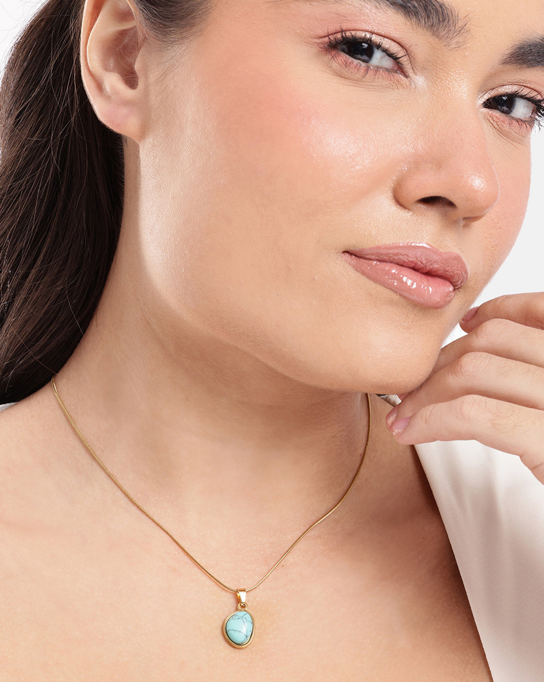 Gold Plated Turquoise Pendant and Antique Stainless Steel Chain