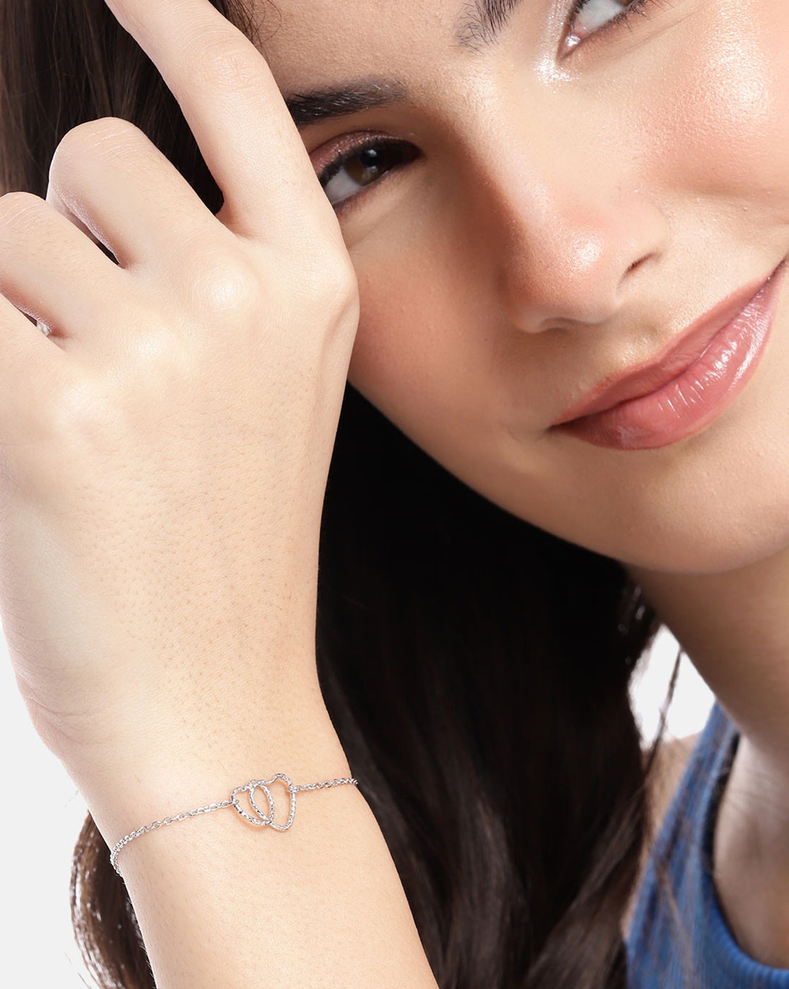 925 Sterling Silver Rhodium Plated Entangled Heart Charm Bracelet