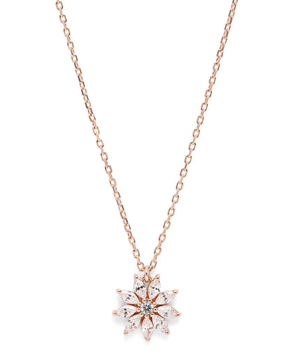 18kt Rose Gold Plated CZ Floral Pendant and Chain