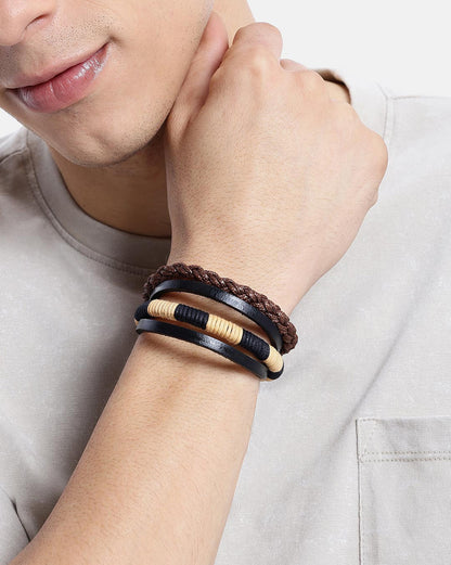 Men Set of 2 Bohemian Multistrand Adjustable Faux Leather Bracelet