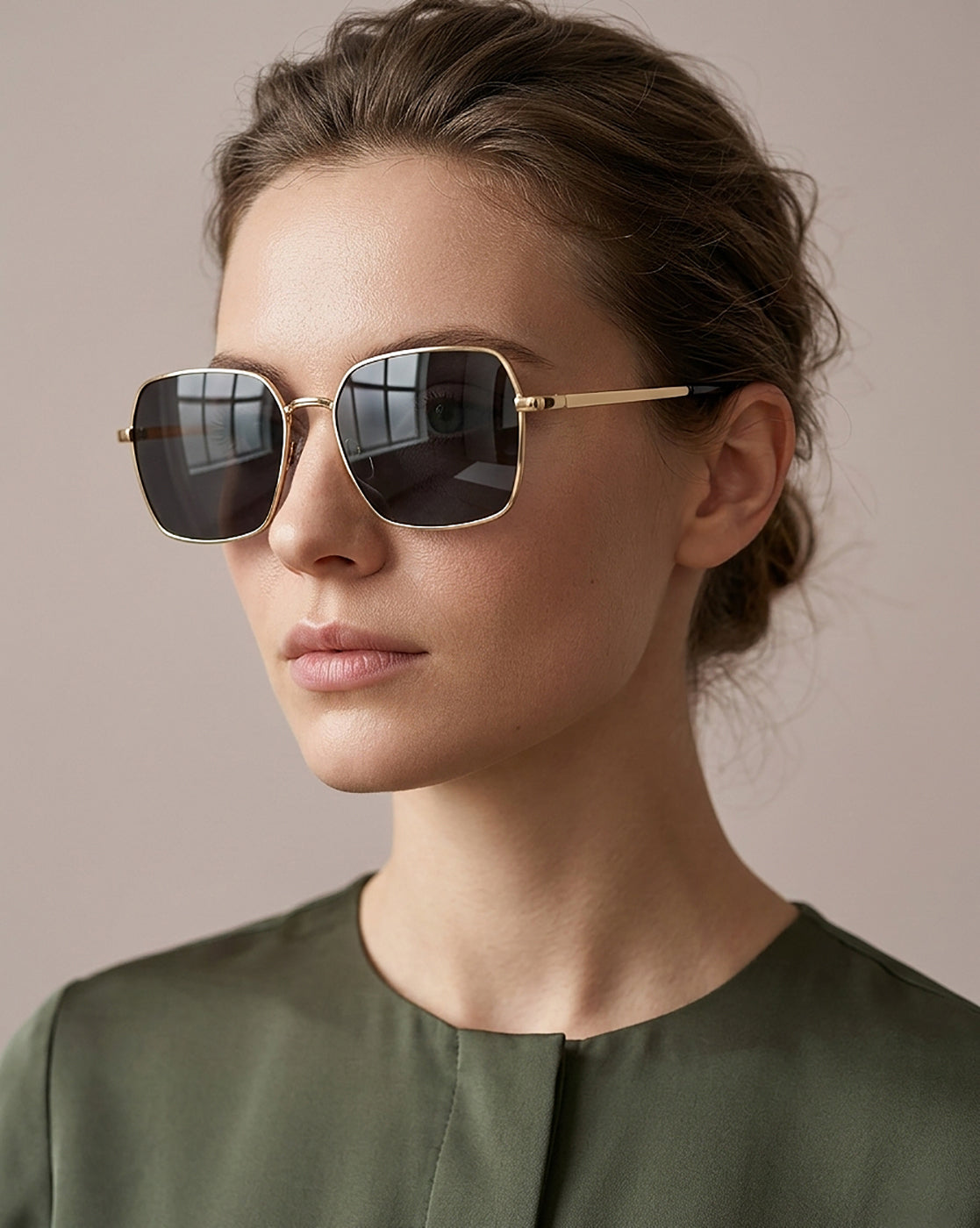Women Gold and Black Toned Black Polarised Lens Rectangle Sunglasses