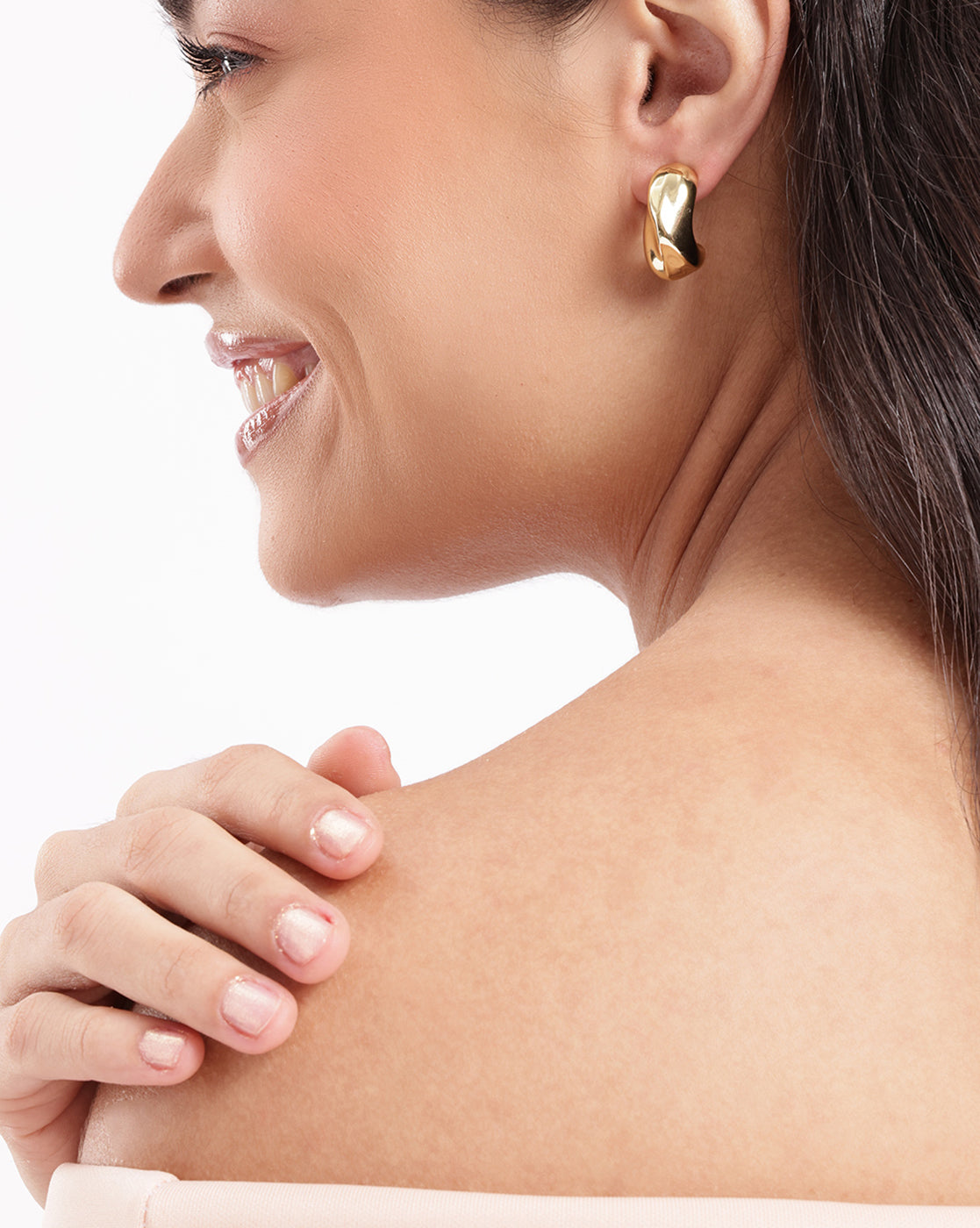 Gold Plated Contemporary Half Hoop Geometric Earrings