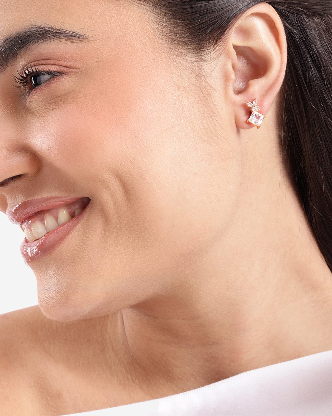 Rose Gold Plated Pear &amp; Princess Crystal Solitaire Studs