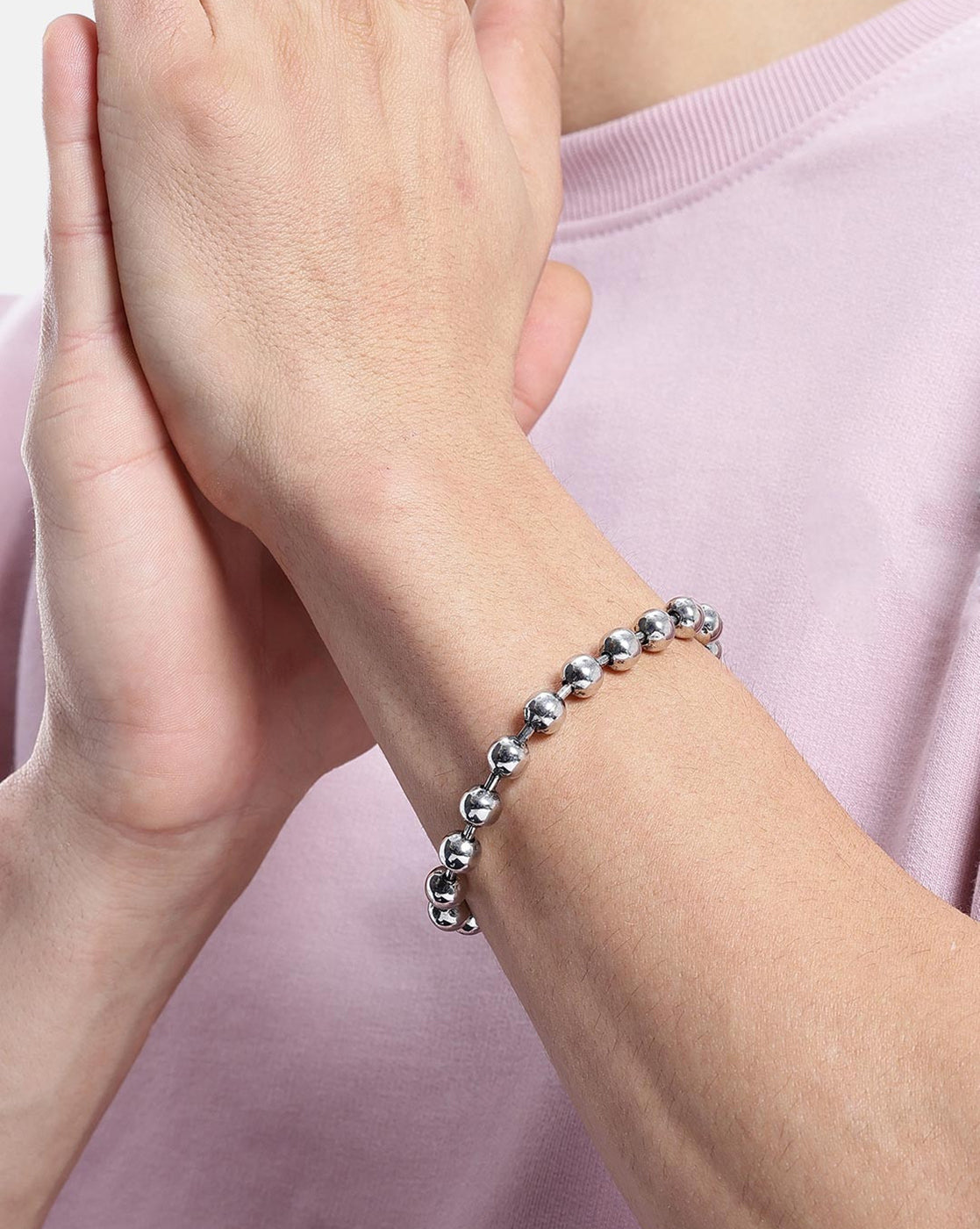 Men Silver Plated Metal Ball Link Bracelet